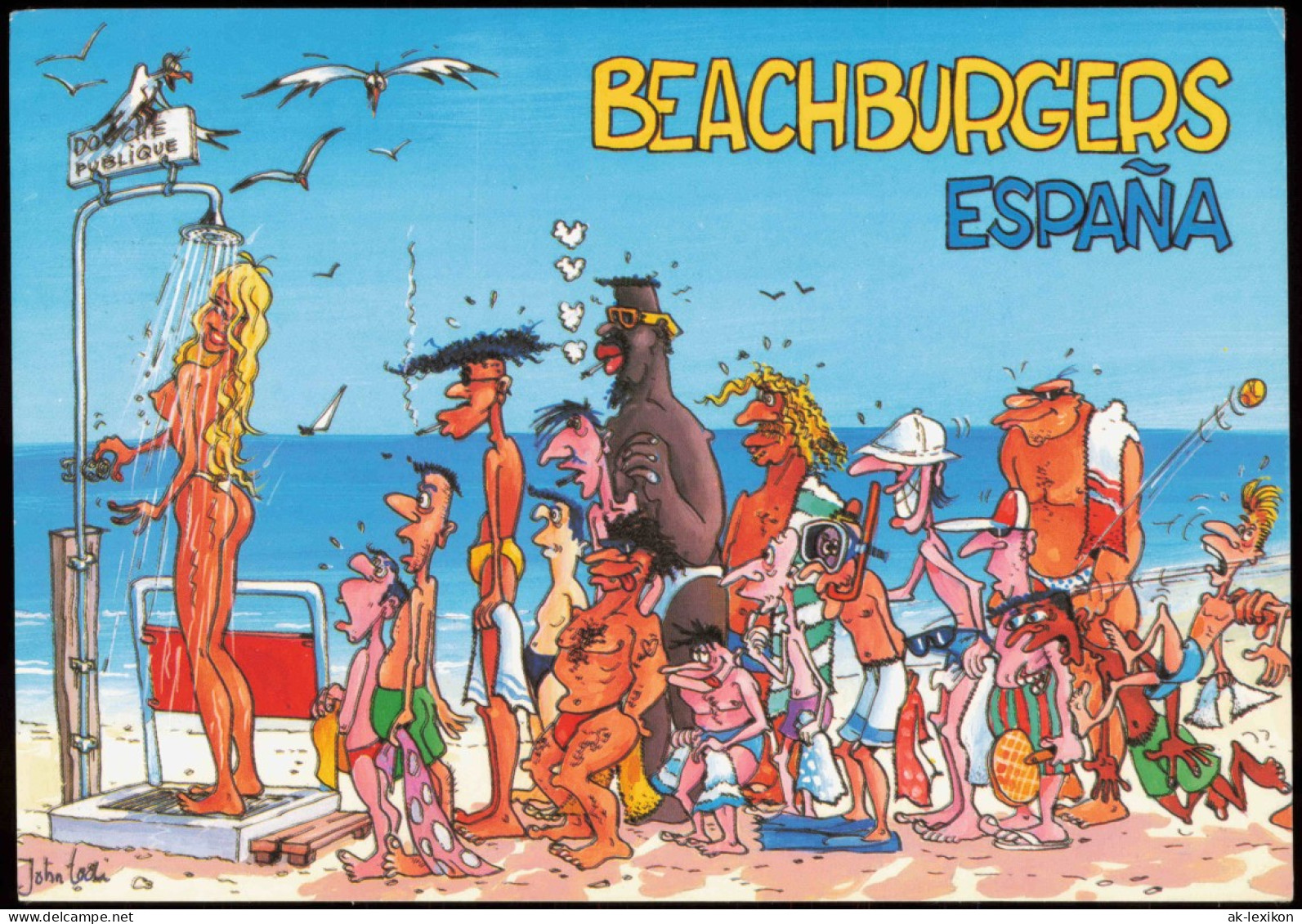 Ansichtskarte  Scherzkarte Nackte Frau Beim Duschen Beachburgers ESPANA 1999 - Humour