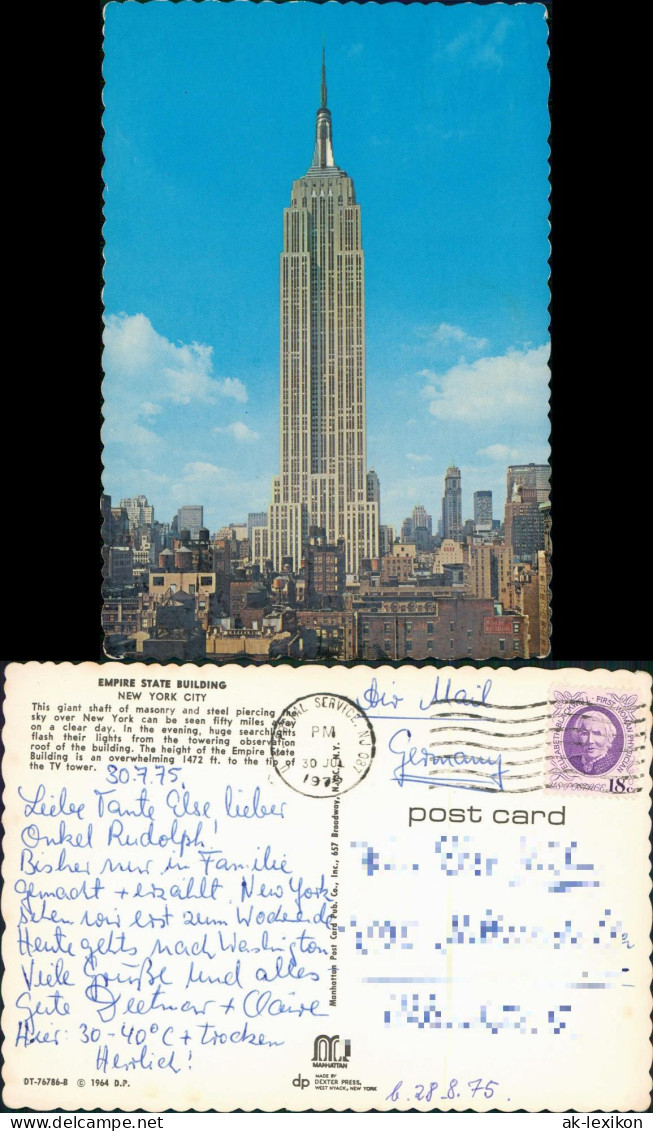 Postcard New York City Empire State Building USA 1972 - Sonstige & Ohne Zuordnung