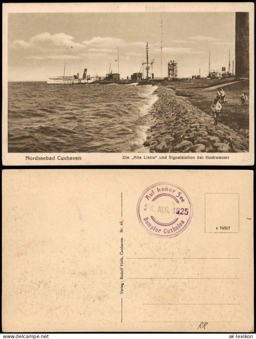 Ansichtskarte Cuxhaven    Hochwasser 1925  Schiffsbordstempel Dampfer Cuxhaven - Cuxhaven