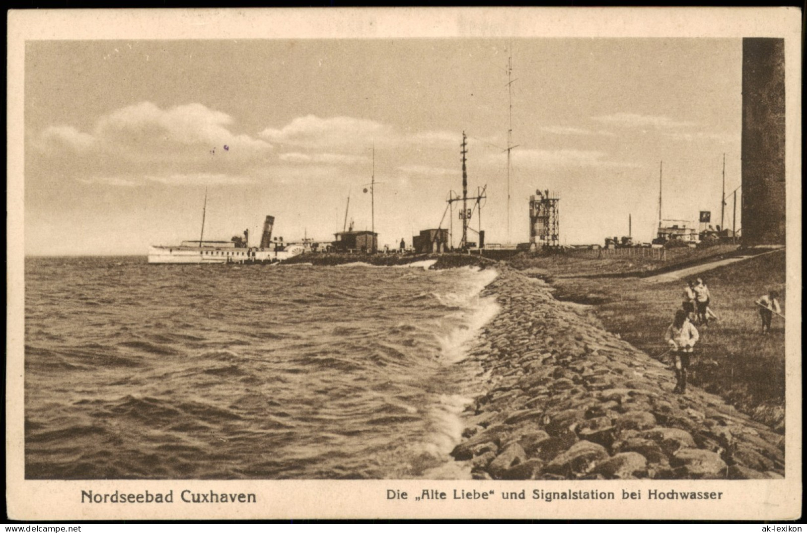 Ansichtskarte Cuxhaven    Hochwasser 1925  Schiffsbordstempel Dampfer Cuxhaven - Cuxhaven