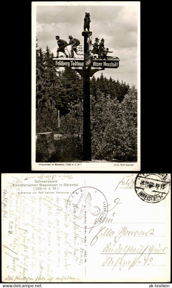 Bärental-Feldberg (Schwarzwald) Wegweiser Titisee Todtnau Geschnitzt 1942 - Feldberg