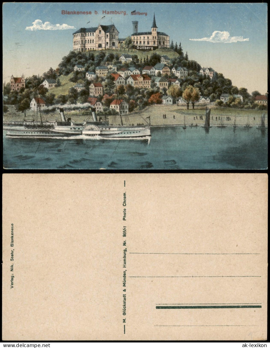 Blankenese-Hamburg Süllberg, Dampfer -Zukunft Künstlerkarte 1912 - Blankenese