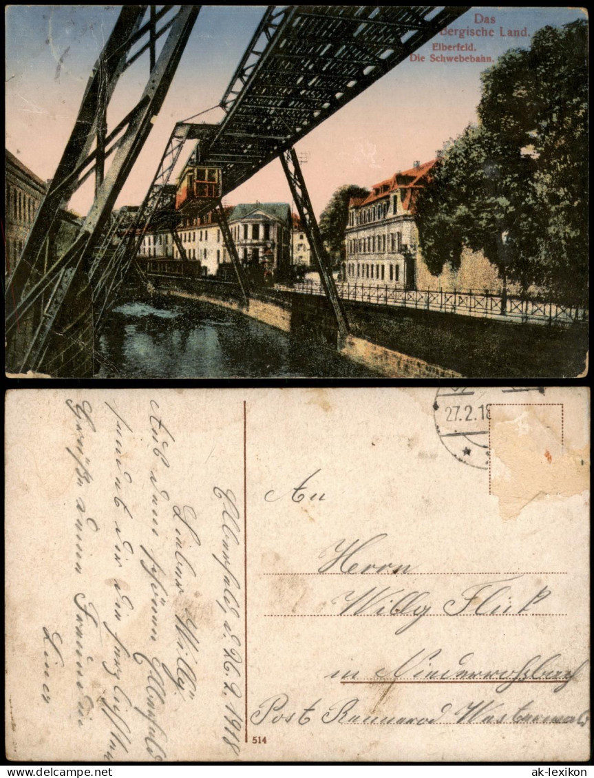Ansichtskarte Elberfeld-Wuppertal Die Schwebebahn, Straße 1918 - Wuppertal