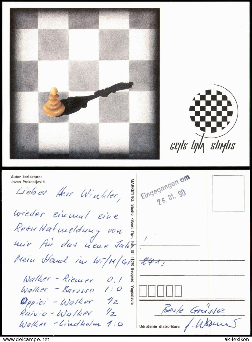 Karikatur Von Jovan Prokopijević Motivkarte Schachbrett Schach (Chess) 1990 - Contemporary (from 1950)