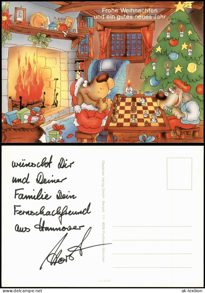 Motivkarte Thema Schach (Chess) Tiere Beim Schachspiel An Weihnachten 2000 - Contemporanea (a Partire Dal 1950)