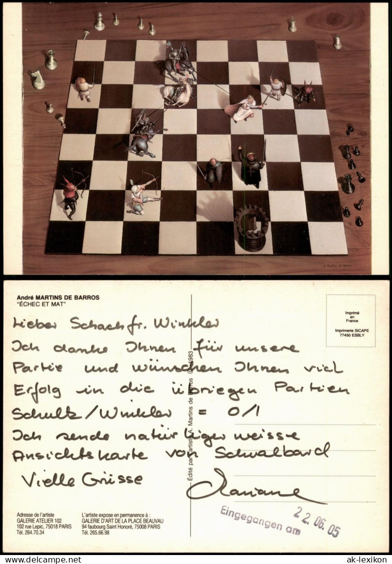 André MARTINS DE BARROS ÉCHEC ET MAT Motivkarte Schach (Chess) 2005/1983 - Zeitgenössisch (ab 1950)
