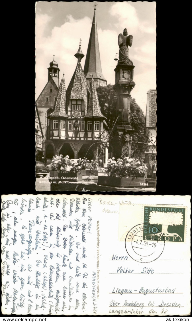 Ansichtskarte Michelstadt Rathaus Und Marktbrunnen 1958 - Michelstadt