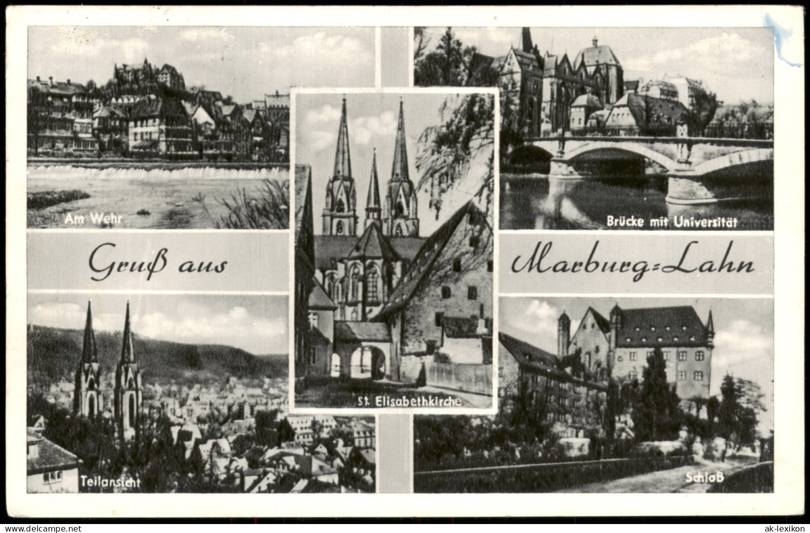 Ansichtskarte Marburg An Der Lahn Am Wehr, Brücke, Schloß, Kirche 1961 - Marburg