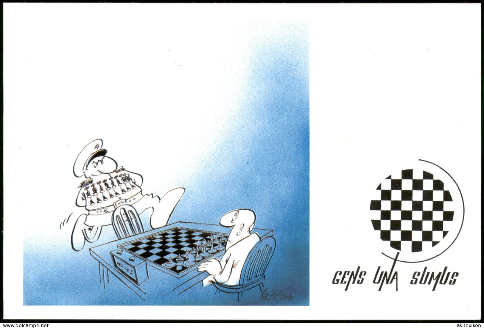 Karikatur Von Jovan Prokopljević Motivkarte Thema Schach (Chess) 1990 - Zeitgenössisch (ab 1950)