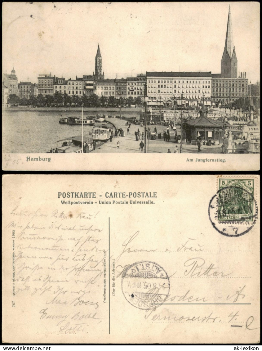 Ansichtskarte Hamburg Jungfernstieg, Alster, Stadt-Partie 1905 - Andere & Zonder Classificatie