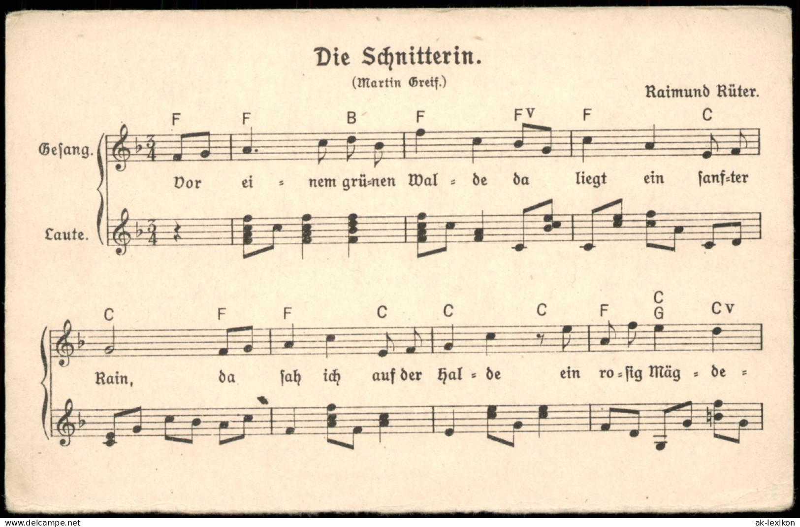 Ansichtskarte  Liedkarte Die Schnitterin 1928 - Musique