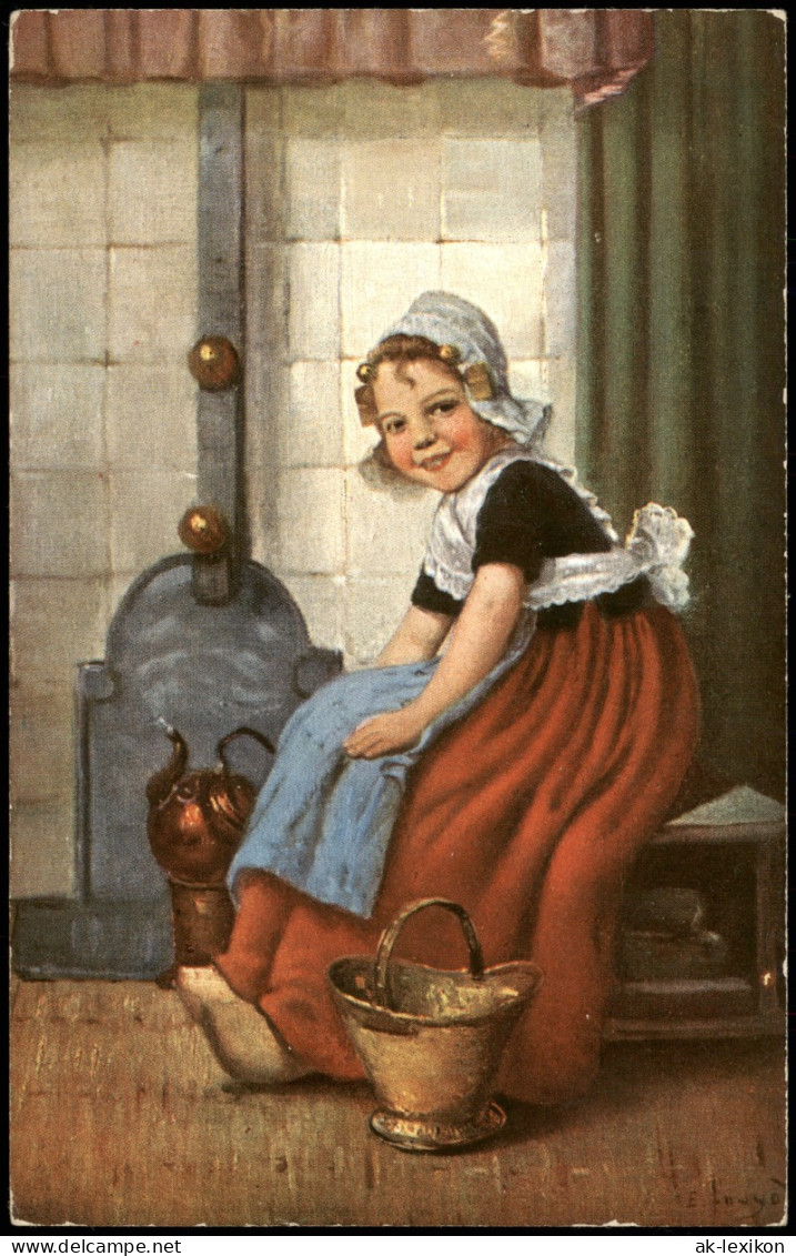 Ansichtskarte  Kinder Künstlerkarte Mädchen Am Ofen Typen Holland 1913 - Portraits