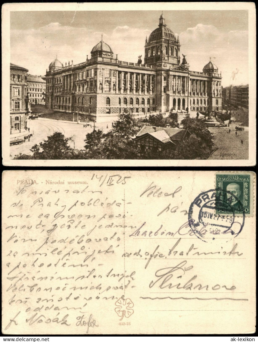 Postcard Prag Praha Národni Museum Nationalmuseum 1927 - Tchéquie
