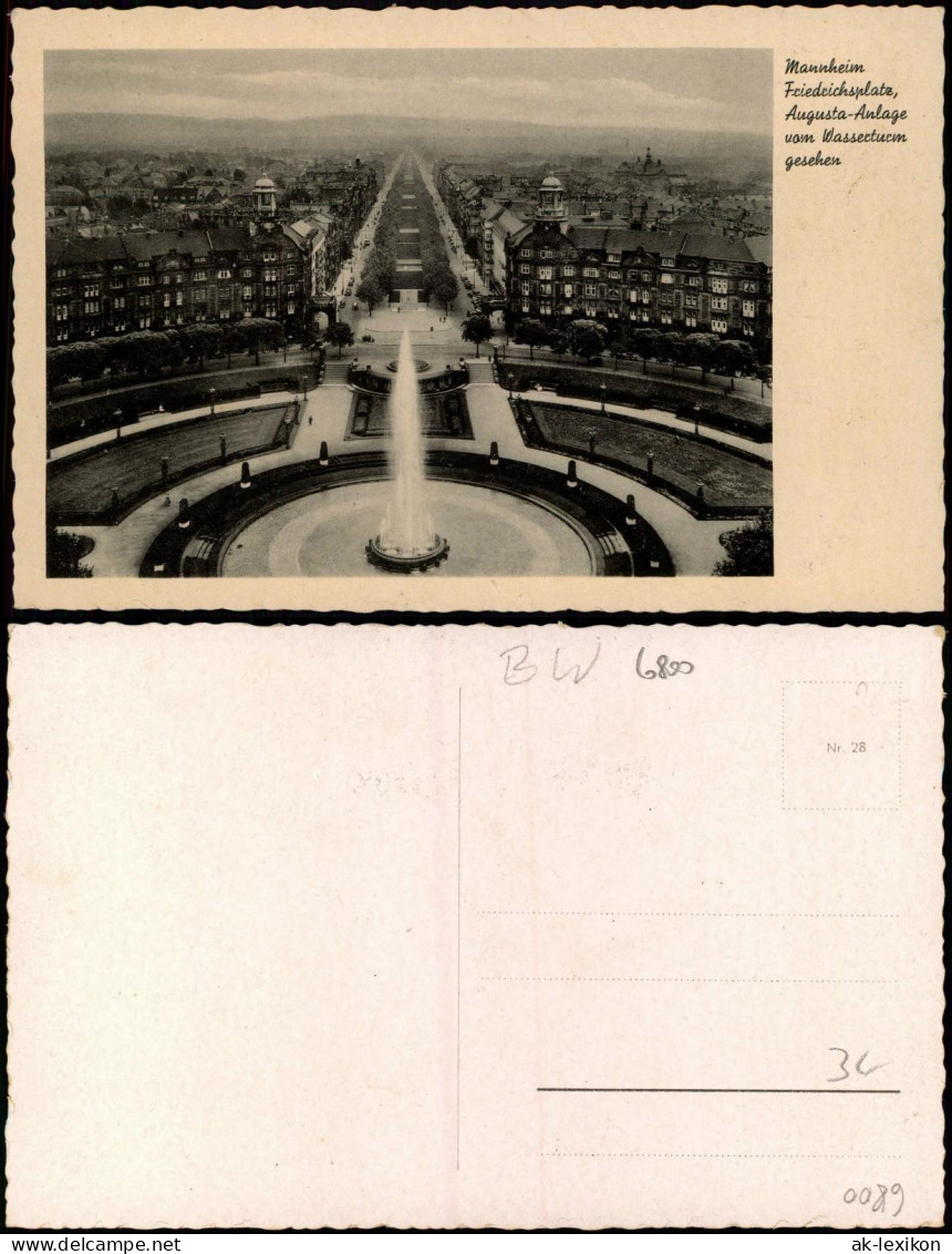 Ansichtskarte Mannheim Friedrichsplatz, Augusta-Anlage Vom Wasserturm 1936 - Mannheim