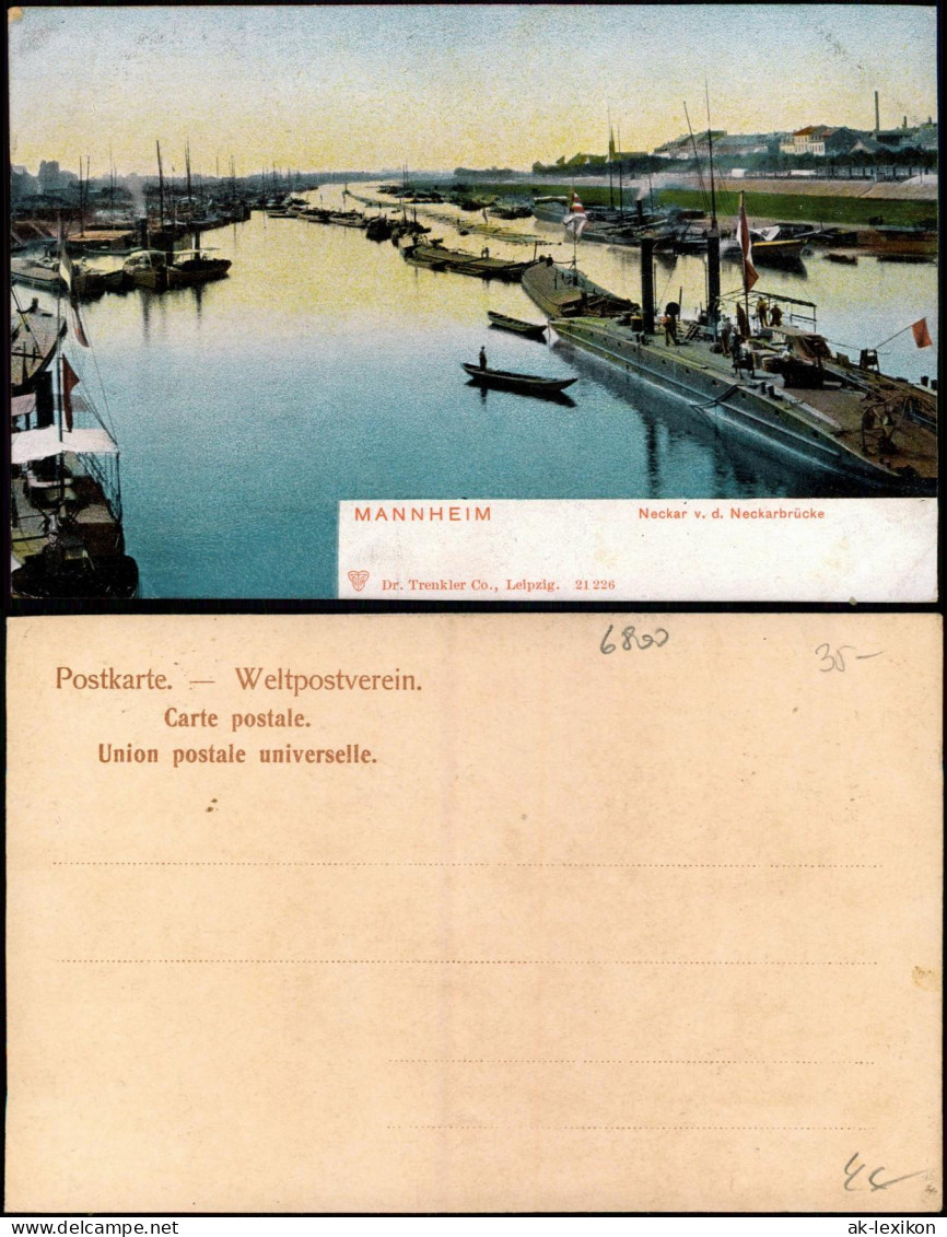 Ansichtskarte Mannheim Neckar V. D. Neckarbrücke, Dampfer Steamer 1906 - Mannheim