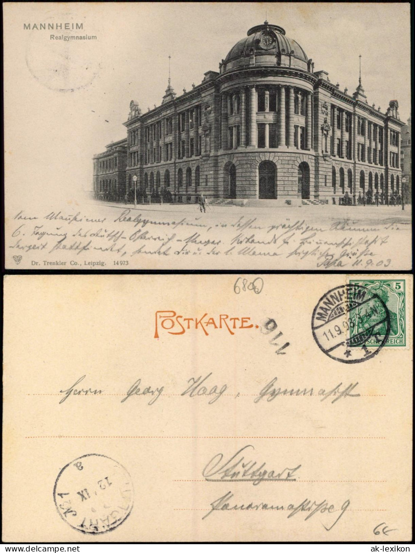 Ansichtskarte Mannheim Realgymnasium - Straßenpartie 1903 - Mannheim