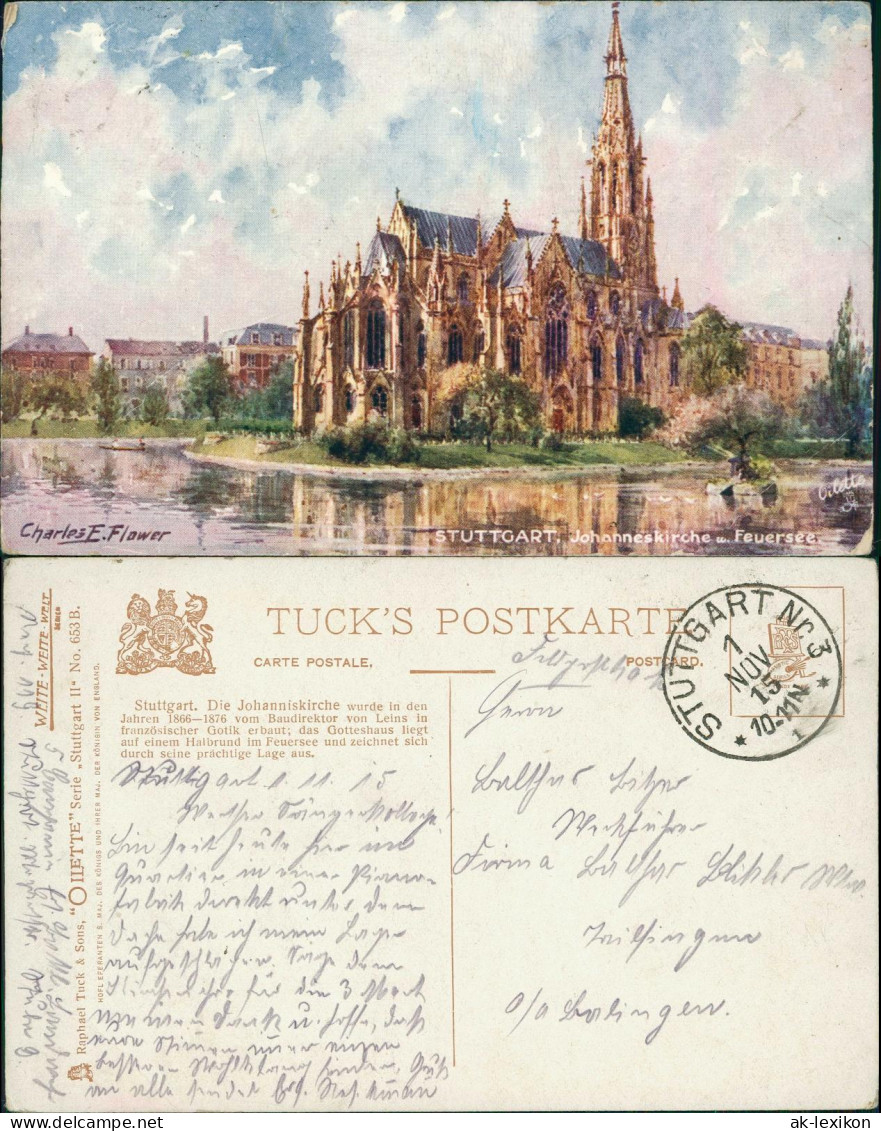 Ansichtskarte Stuttgart Johanneskirche Am Feuersee 1915  Gel. Feldpost - Stuttgart