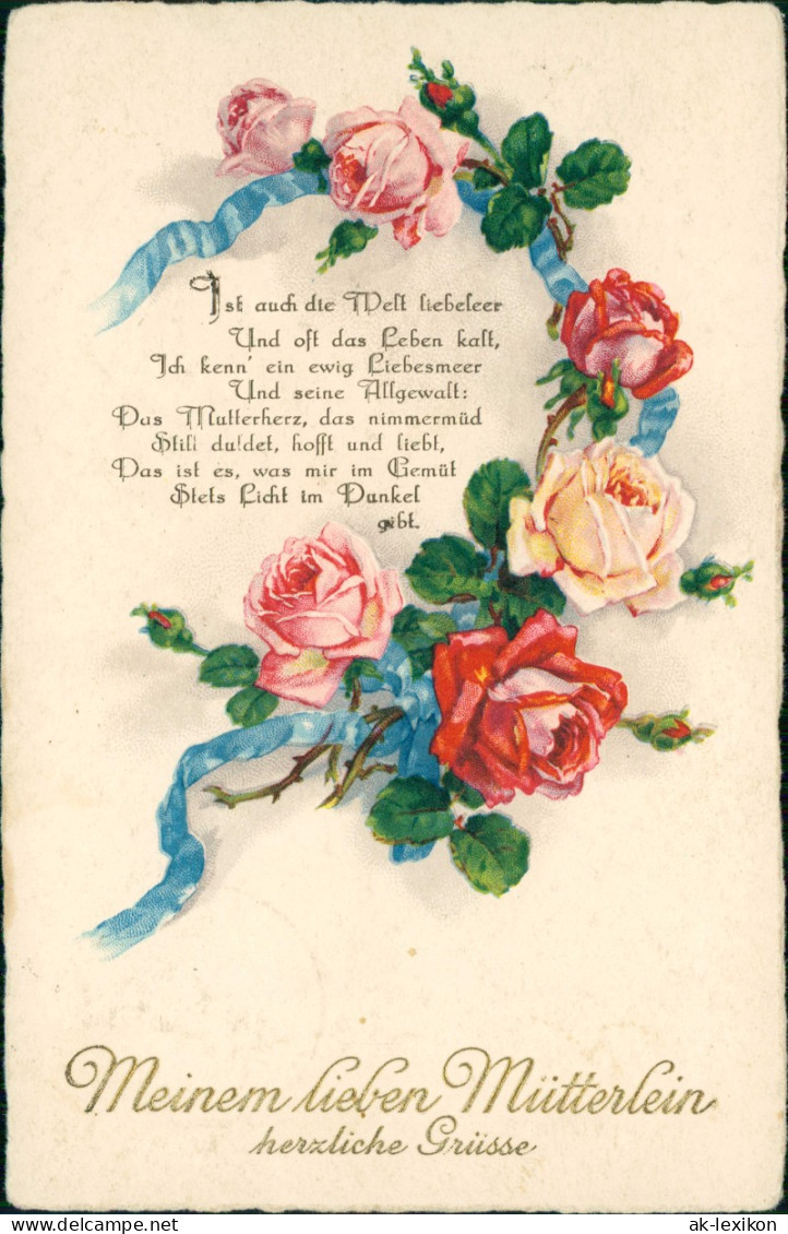 Ansichtskarte  Glückwunsch - Muttertag Rosen Am Band Goldschrift 1931 - Moederdag