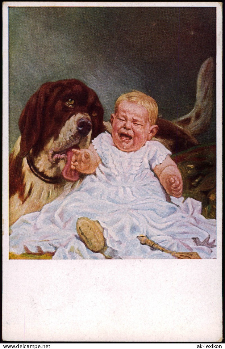 Künstlerkarte W: Simmler: Vergebliche Liebesmüh (Kleinkind Mit Hund) 1910 - Pittura & Quadri