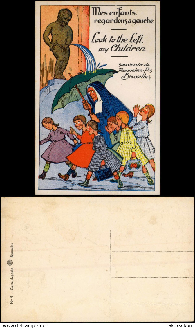 Brüssel Bruxelles Mes Enfants. Regardons à Gauche Manneken Pis Scherzkarte 1909 - Andere & Zonder Classificatie