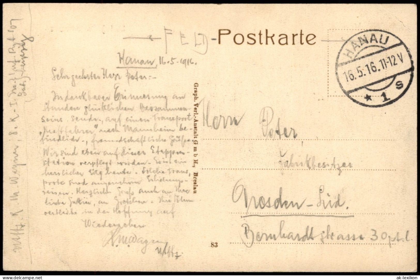 Ansichtskarte Hanau Schloß Philippsruhe 1916   Im 1. Weltkrieg Feldpost Gelaufen - Hanau