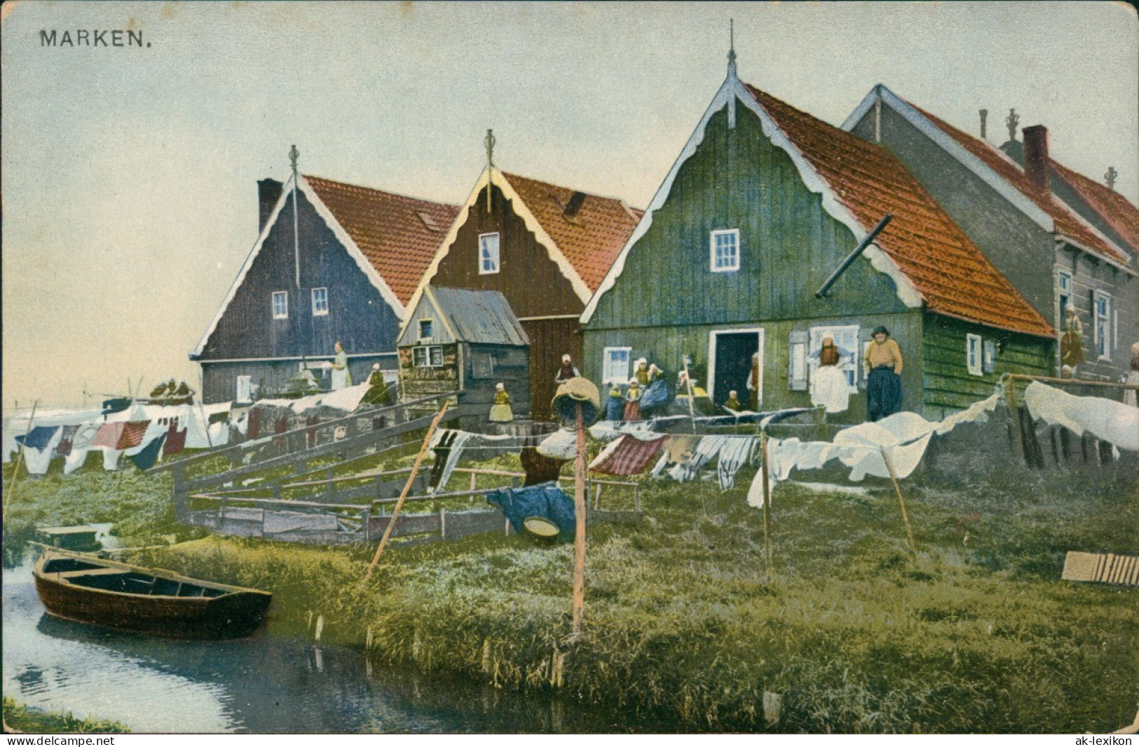 Postkaart Marken-Waterland Häuser Typen Wäsche Photochromie 1912 - Marken