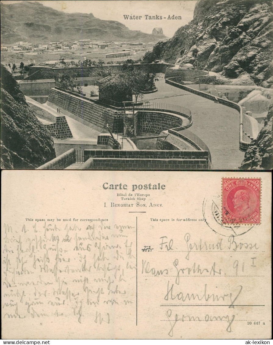 Postcard Aden عدن Water Tanks Stadt 1913 - Jemen
