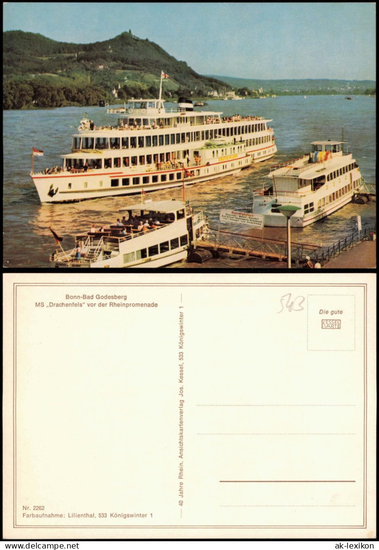 Rheindampfer MS Drachenfels Vor Der Rheinpromenade Bonn-Bad Godesberg 1960 - Passagiersschepen