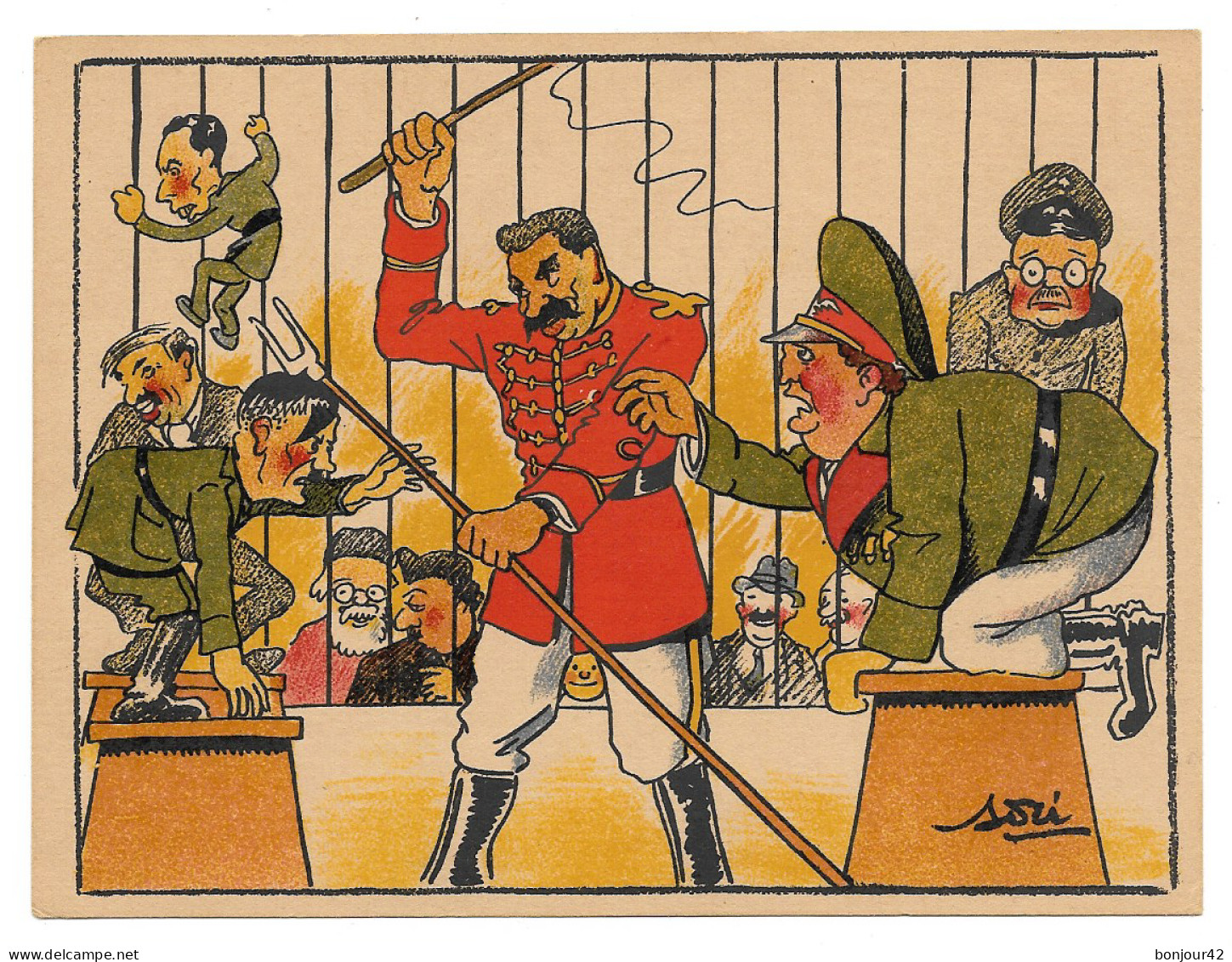 Illustrateur SORI - Hitler - Cage Dompteur - SS - Carte Humoristique - Andere Kriege