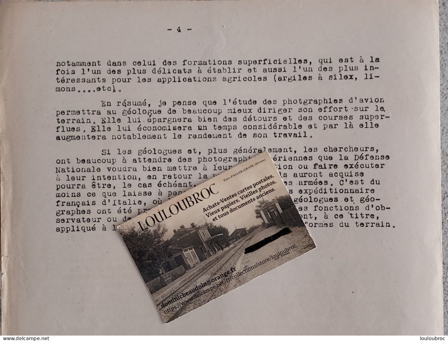 CONGRES NATIONAL AVIATION FRANCAISE 1946 DE 4 PAGES EMPLOI DES PHOTOS AERIENNES  RECHERCHES GEOLOGIQUES - Avión