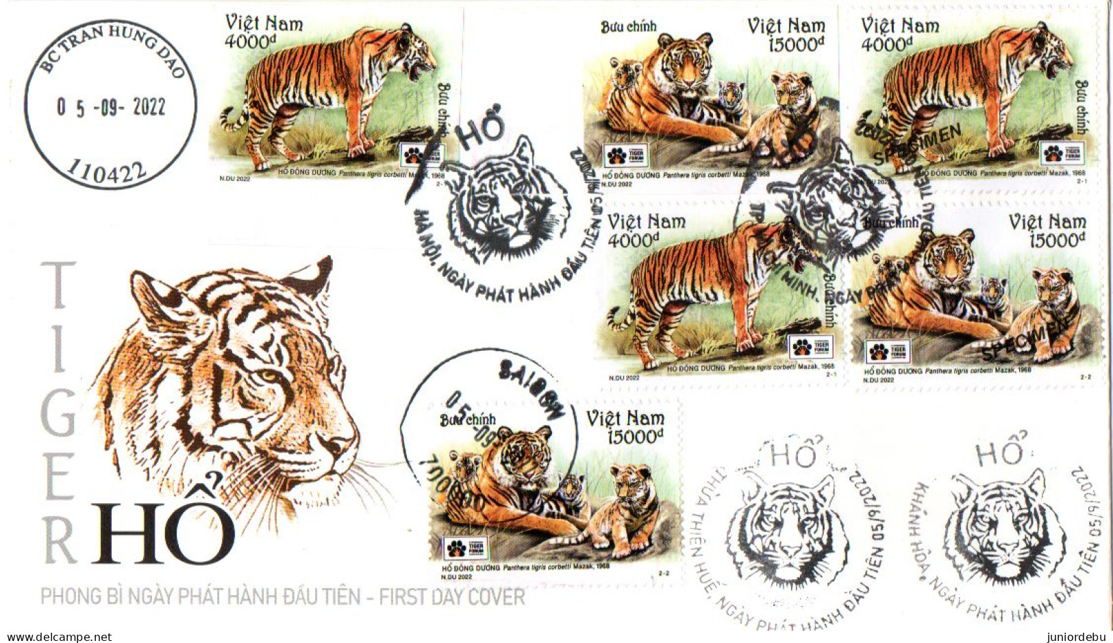 Vietnam   - 2022  -  International Tiger Conservation Forum - Perf And Imperf Stamps On FDC. - Raubkatzen