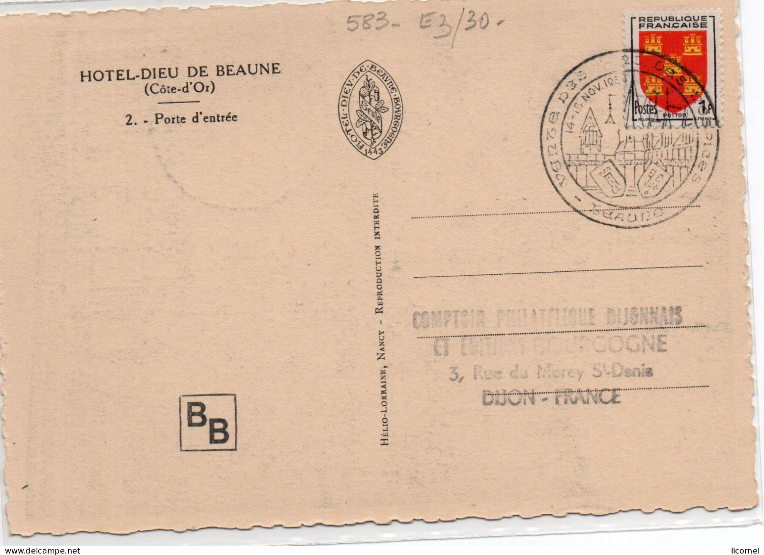 Carte Maxi  1943 : Hotel Dieu De Beaune - 1940-1949