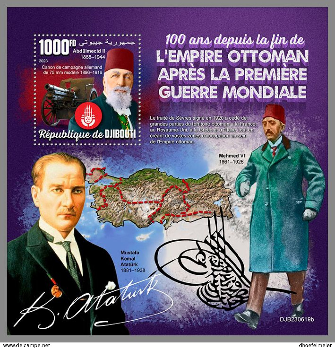 DJIBOUTI 2023 MNH 100 Years End Of Ottoman Empire S/S – IMPERFORATED – DHQ2416 - Other & Unclassified