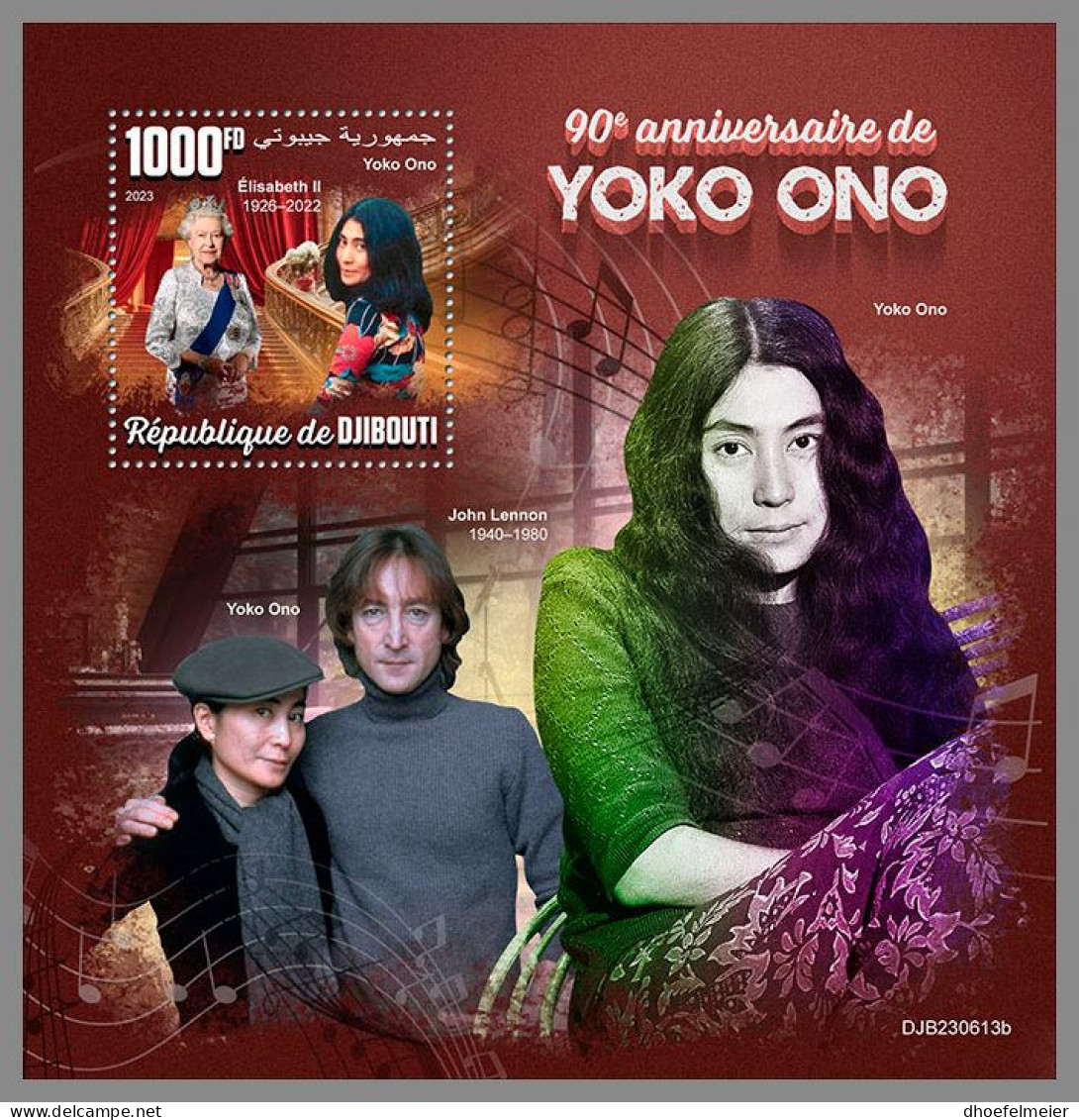 DJIBOUTI 2023 MNH Yoko Ono Music S/S – IMPERFORATED – DHQ2416 - Musique