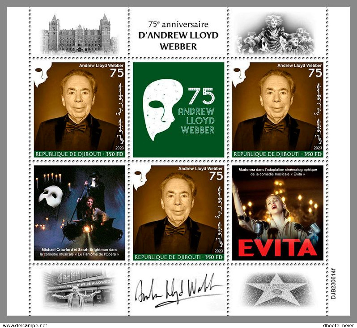 DJIBOUTI 2023 MNH Andrew Lloyd Webber Composer Komponist M/S – IMPERFORATED – DHQ2416 - Musik