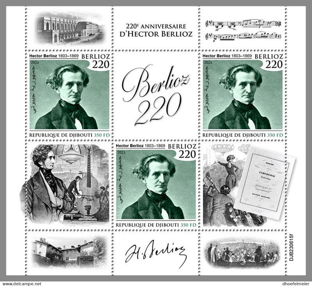 DJIBOUTI 2023 MNH Hector Berlioz Composer Komponist M/S – IMPERFORATED – DHQ2416 - Musique