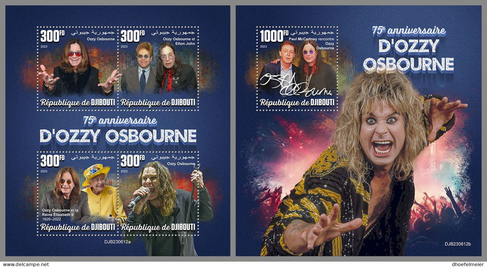 DJIBOUTI 2023 MNH Ozzy Osbourne Music M/S+S/S – IMPERFORATED – DHQ2416 - Musique