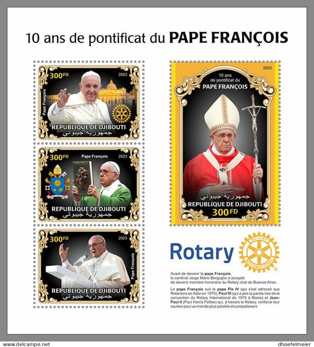 DJIBOUTI 2023 MNH Pope Francis Papst Franziskus Pontificate M/S – IMPERFORATED – DHQ2416 - Papi