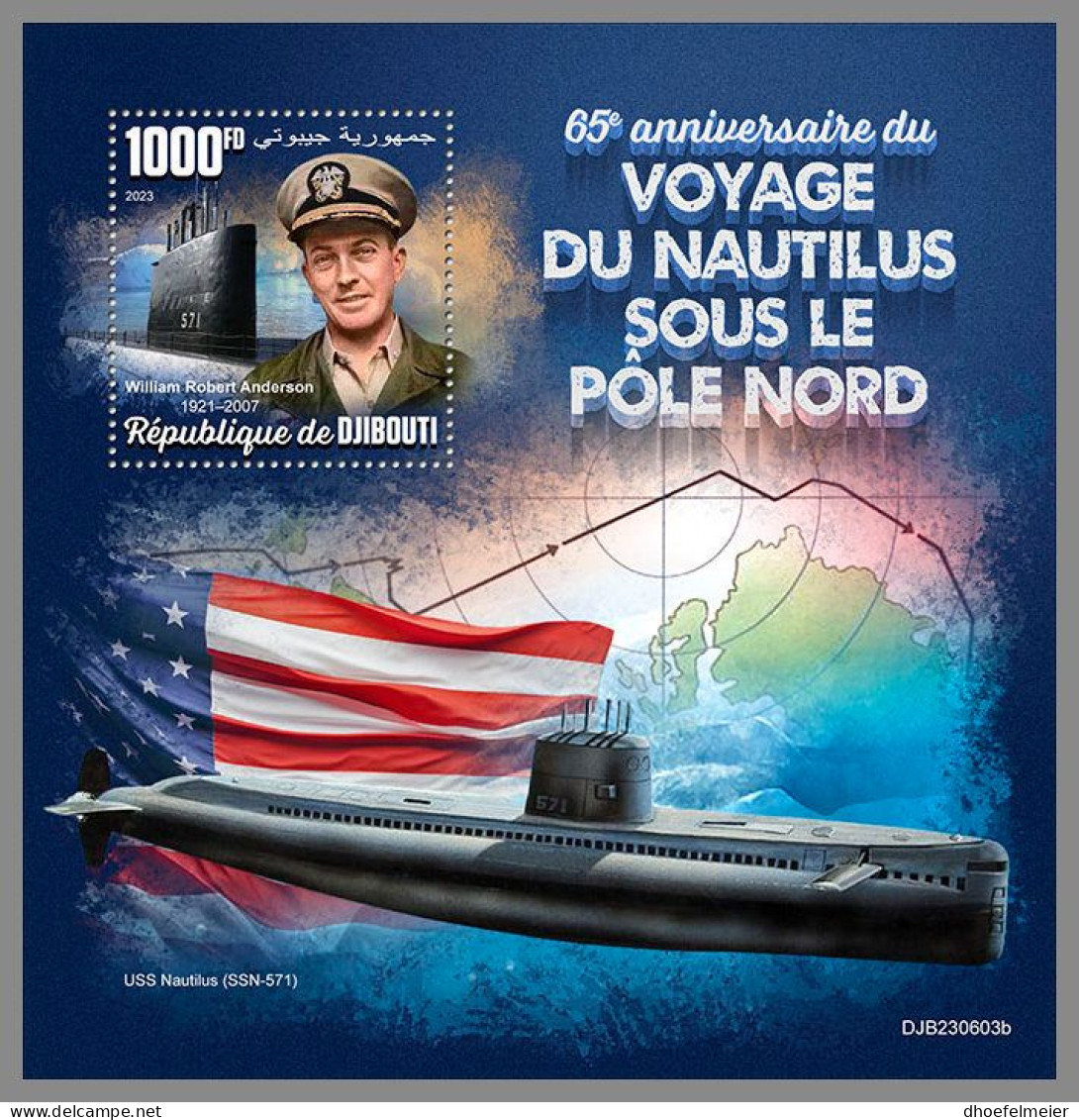 DJIBOUTI 2023 MNH Submarine Nautilus North Pole U-Boote S/S – IMPERFORATED – DHQ2416 - Duikboten
