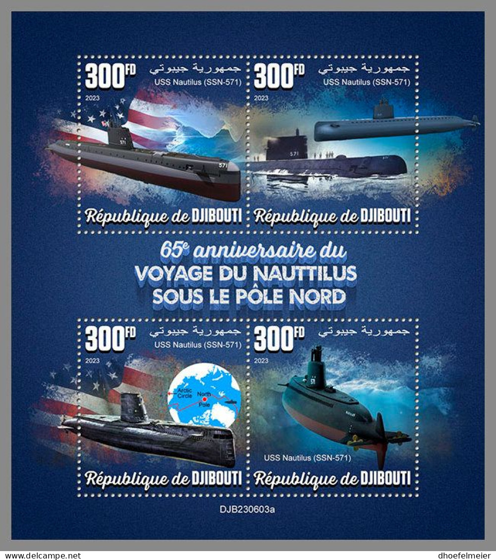 DJIBOUTI 2023 MNH Submarine Nautilus North Pole U-Boote M/S – IMPERFORATED – DHQ2416 - Submarines