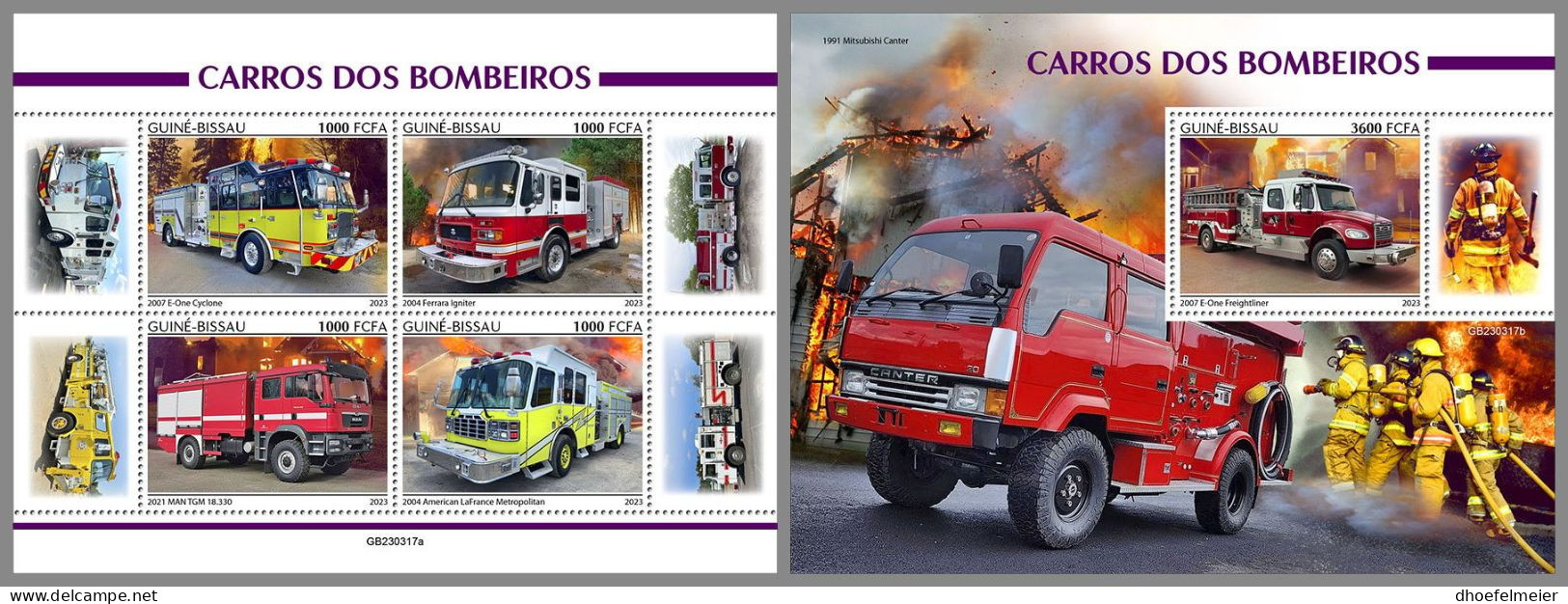 GUINEA-BISSAU 2023 MNH Fire Engines Feuerwehr Fahrzeuge M/S+S/S – IMPERFORATED – DHQ2416 - Bombero