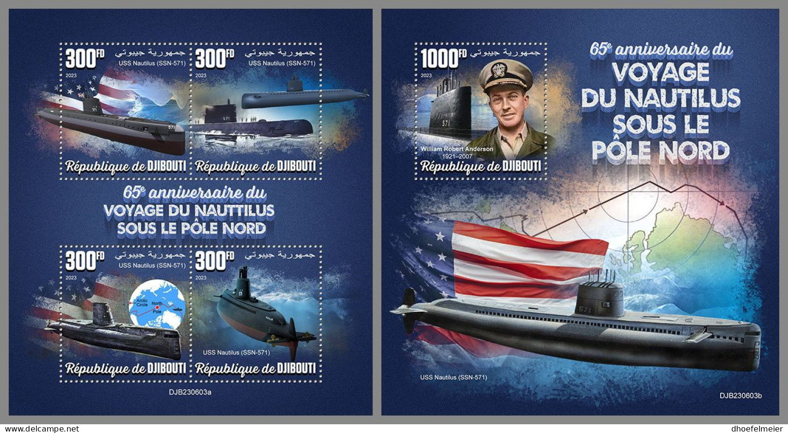 DJIBOUTI 2023 MNH Submarine Nautilus North Pole U-Boote M/S+S/S – IMPERFORATED – DHQ2416 - Sous-marins