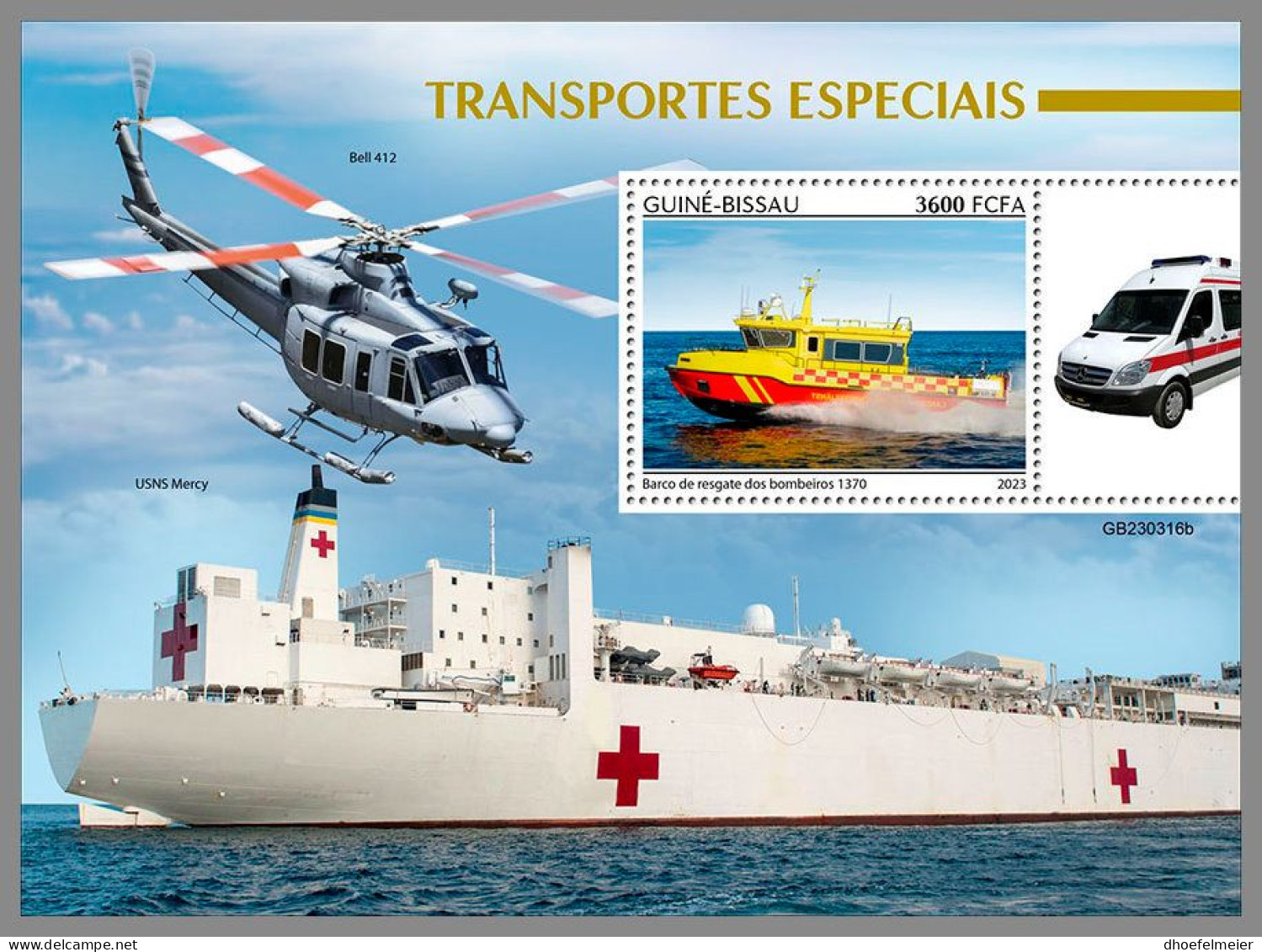 GUINEA-BISSAU 2023 MNH Special Transport Red Cross Ship Rotes Kreuz Schiff S/S – IMPERFORATED – DHQ2416 - Cruz Roja