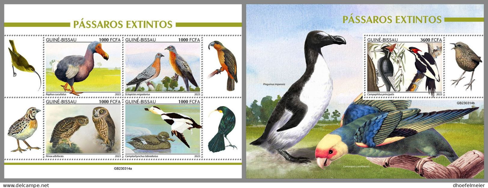 GUINEA-BISSAU 2023 MNH Extinct Birds Ausgestorbene Vögel M/S+S/S – IMPERFORATED – DHQ2416 - Préhistoriques