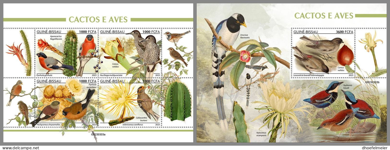 GUINEA-BISSAU 2023 MNH Cactus & Birds Kakteen & Vögel M/S+S/S – IMPERFORATED – DHQ2416 - Sukkulenten