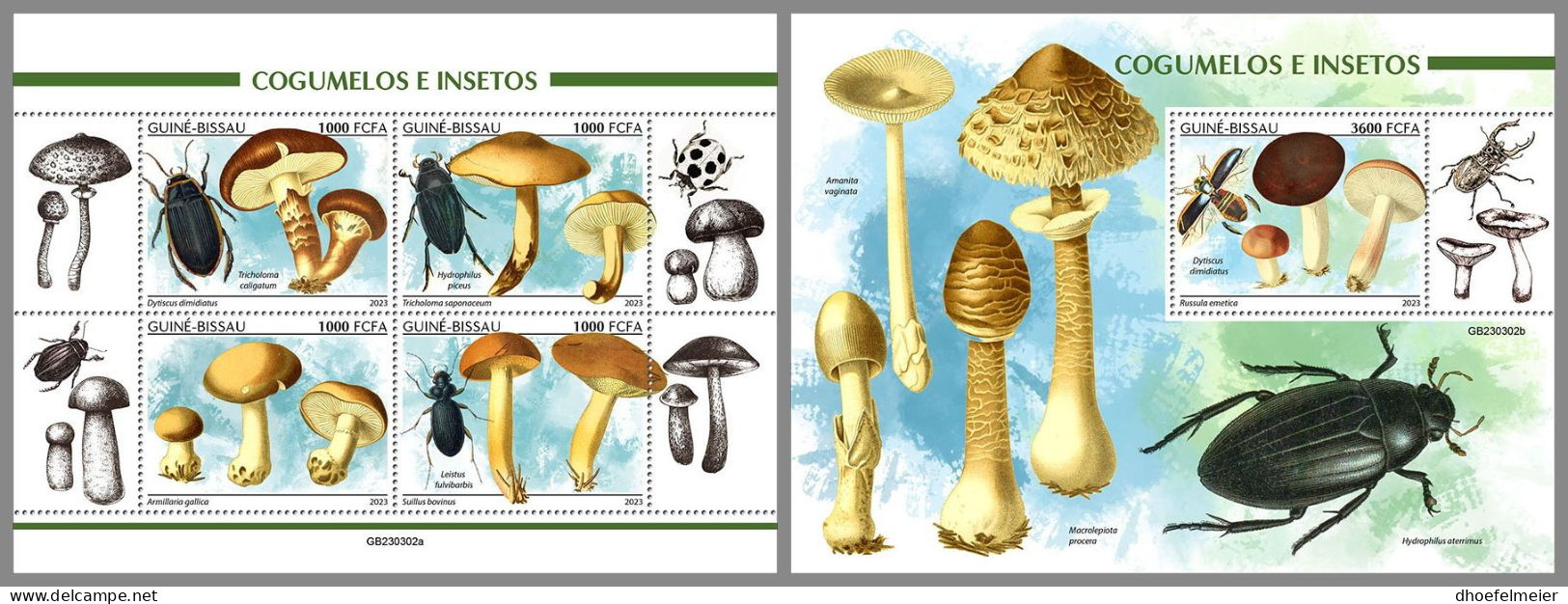 GUINEA-BISSAU 2023 MNH Mushrooms & Insects Pilze & Insekten M/S+S/S – IMPERFORATED – DHQ2416 - Hongos