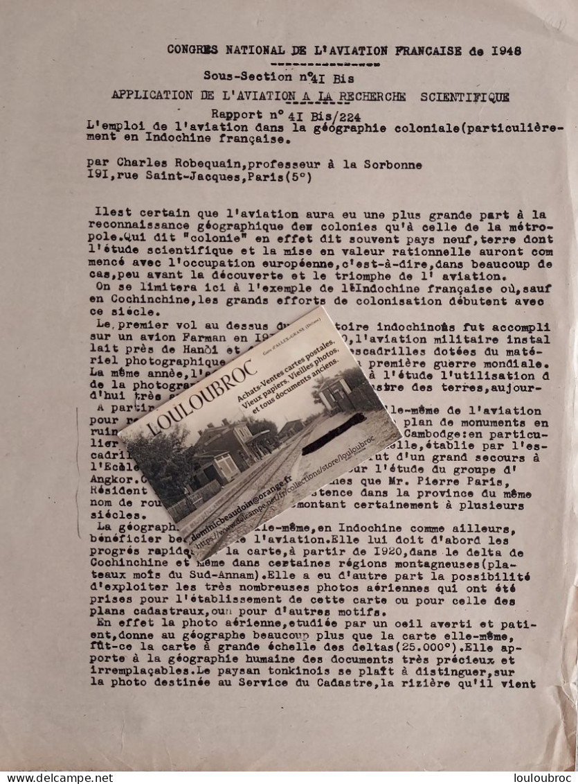CONGRES NATIONAL AVIATION FRANCAISE 1948 DE 3 PAGES LA GEOGRAPHIE COLONIALE - Avión