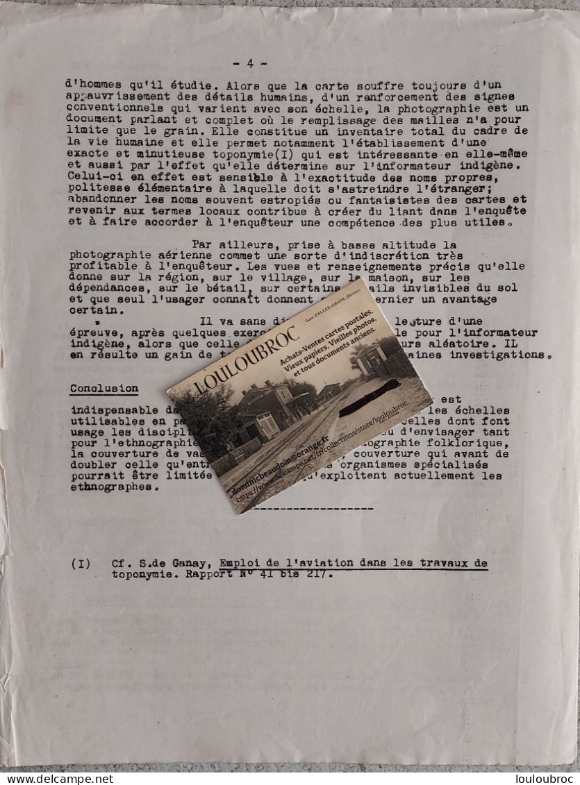 CONGRES NATIONAL AVIATION FRANCAISE 1946 DE 4 PAGES RECHERCHE ETHNOGRAPHIQUE - Avión