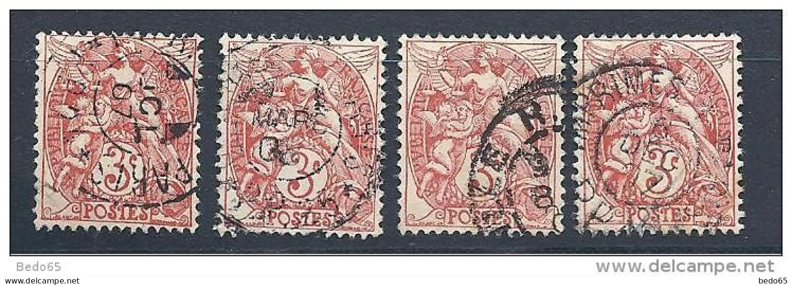 LOT DE 4 TYPE BLANC N° 109b ROUGE 1B OBL TTB - Usados