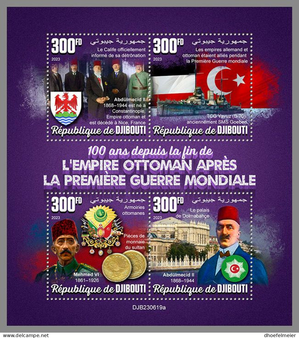 DJIBOUTI 2023 MNH 100 Years End Of Ottoman Empire M/S – OFFICIAL ISSUE – DHQ2416 - Autres & Non Classés